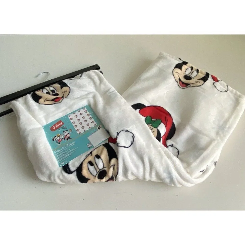 Disney Mickey Minnie Mouse Christmas SanTa Hat Soft Plush Throw‎ Blanket 50x70”